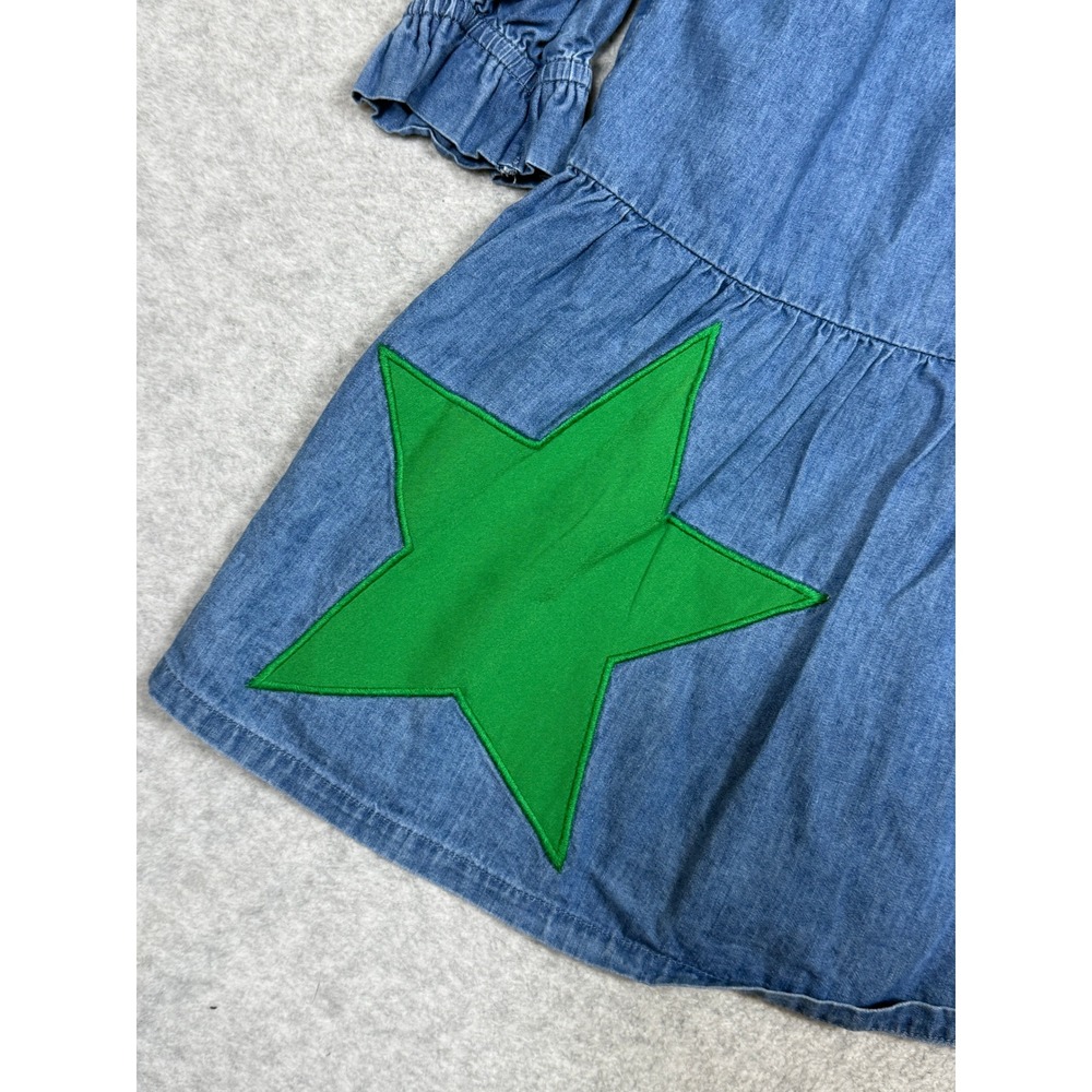 Mini Boden Betsy Tiered Chambray Denim Star Applique Dress Blue Girls 6-7Y - Picture 9 of 10